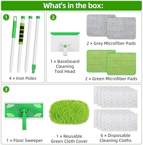Baseboard Cleaner Tool with Handle, Extendable Long Handle Baseboard Floor Cleaning Tool Duster with Reusable Pads for Floorboard - Image 2