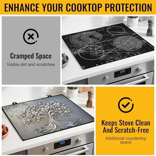 Stove Top Cover for Electric Stove,Glass Stove Top Cover, Heat Resistant Glass Cooktop Cover, Stovetop Protector, Kitchen Decor, Dish Drying Mats Cover for Ceramic Washer Top 28.5x20.5 inch - Image 4