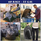 Teivio Large Black Trash Bags 55-60 Gallon 60 Count 50 Gal Garbage Bags - Image 4