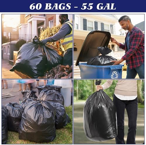 Teivio Large Black Trash Bags 55-60 Gallon 60 Count 50 Gal Garbage Bags - Image 4