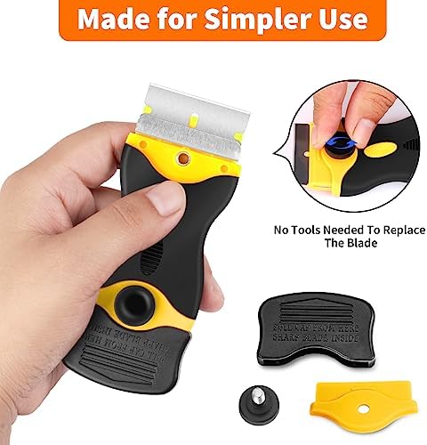 2 Pcs Orange Scraper Tool and 2 Pcs Yellow Scraper Tool with 40 pcs Metal Blades & 40 pcs Plastic Blades - Image 7