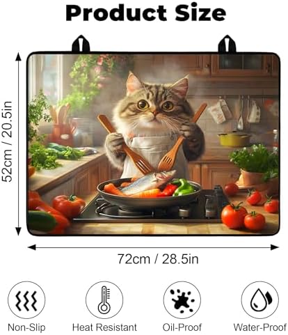 Heat-resistant Stove Top Cover - 28.5" X 20.5" Cooktop Protector Covers, Scratch-resistant Washable Pad Kitchen Countertop Mat (Cat, 28.5" x 20.5") - Image 2