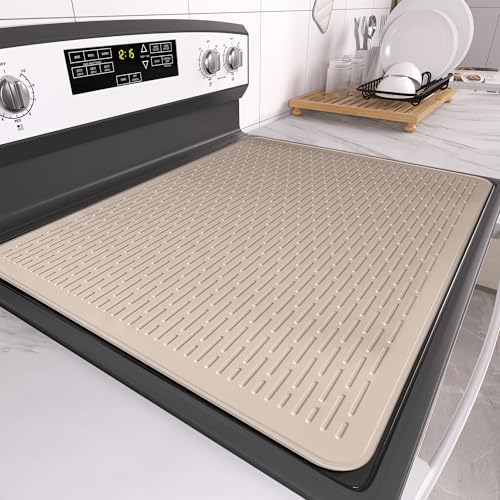 Stove Top Cover for Electric Stove- Range Covers for Electric Stove,Silicone XXL Dish Drying Mat, Glass Cooktop Covers, Flat RV Range top Mats (Taupe Thickened, 30"x21") by Anenva
