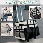 Large Rolling Cleaning Caddy Bag with Wheels, with Detachable Trolley, Cleaning Bags on Wheels for Housekeepers, Cleaning Cart Supplies Organizer for Home, Car, Picnic (Beige) - Image 3