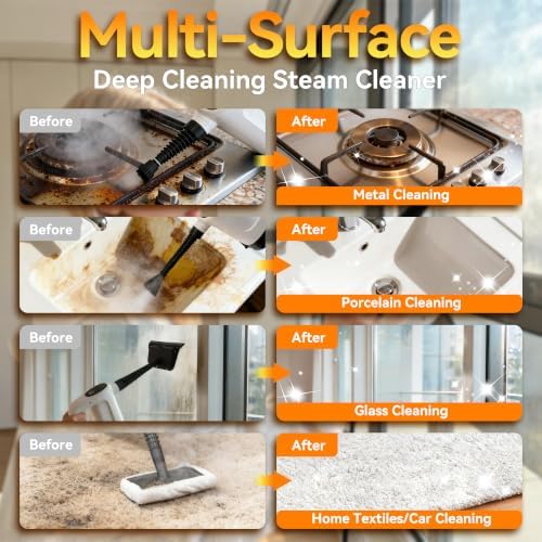Handheld Steam Cleaner Portable Pressurized Steamer for Cleaning-15 PCS Accessories 15S Fast Heating 400ML Capacity Multi-Surface Deep Cleaning for Home, Kitchen, Car, Bathroom, Sofa, Floor, Window - Image 6