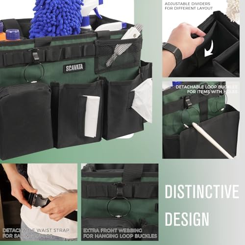 SCAVATA Wearable Cleaning Caddy Bag, Cleaning Caddy Supplies Organizer with Handle & Shoulder Straps for Housekeepers, Under Sink & Car Cleaning Tool Organizers with 4 Foldable Divider (TreeGreen) - Image 3
