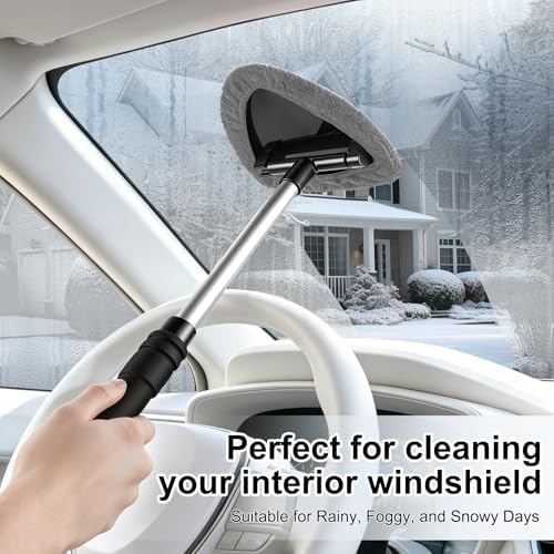 JUSTTOP Windshield Cleaner Tool, Car Interior and Exterior Window Cleaning Kit with Extendable Handle & 4 Reusable Microfiber Pads, Auto Glass Wiper Brush Kit for Car & Home Windows (Grey) - Image 5
