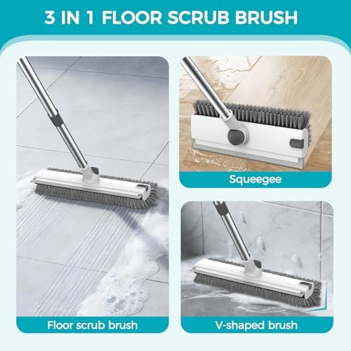 SetSail Floor Scrub Brush with 54in Adjustable Long Handle, Grey&White - Image 3