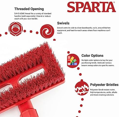 SPARTA 3638831EC05 Polyester Rectangle Scrub Brush, Floor Brush, Cleaning Brush With Swivel Head For Cleaning, 8 Inches, Red - Image 4