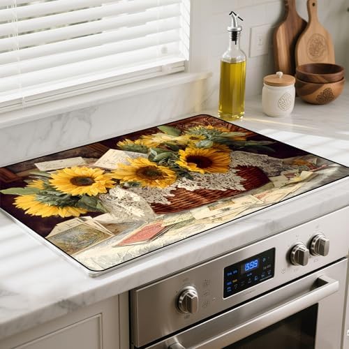 Heat-resistant Stove Top Cover - 28.5" X 20.5" Cooktop Protector Covers, Scratch-resistant Washable Pad Kitchen Countertop Mat (Sunflower, 28.5" x 20.5") by BSFHH