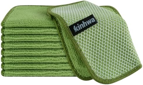 KinHwa Dish Cloths for Washing Dishes with Scrub Side, Microfiber Dish Rags by KinHwa