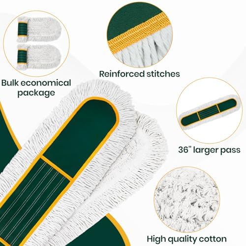 36” Commercial Duster Mops, Extra Large Floor Duster with 2 Replacement Pads, 60” Long Handle Heavy Duty Industrial Wet&Dry Flat Mop for Hardwood Floors, Marble, Laminate, Tile, Concrete, Garage - Image 3
