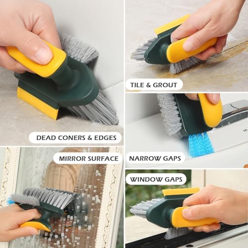 4 in 1 Grout Cleaning Brush with Scrape, V Shape Grout Cleaner Brush for Tile Floors, Tile Grout Brush with Stiff Bristles for Shower, Bathroom, Corner, Baseboard, Kitchen, Household - Green - Image 3