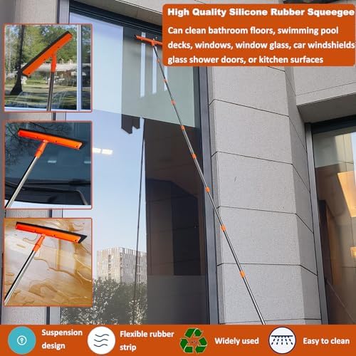 20+ Feet High Reach Duster Kit with 3-14 ft Extension Pole // High Ceiling Dusting and Window Cleaning Kit with Spliceable Pole - Window Washer & Squeegee, Cobweb Duster, Fan Blade and Feather Dusters - Image 7
