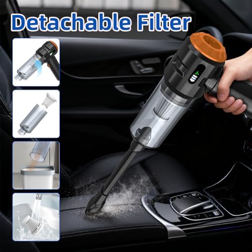 Sycoodeal Handheld Car Vacuum Cleaner, 25000PA Strong Cyclonic Suction Portable Mini Vacuum Cordless with Digital Display Lightweight Handheld for Pet Hair, Car, Home, Office, Kitchen(Orange) - Image 6