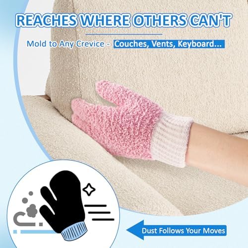 MIG4U Microfiber Dusting Gloves House Cleaning Glove for Blinds, Windows, Shutters, Furniture, and Car, Reusable Lint-Free Pink 2 Pairs S/M - Image 7