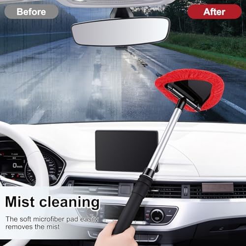 JUSTTOP Windshield Cleaner Tool, Car Interior and Exterior Window Cleaning Kit with Extendable Handle & 4 Reusable Microfiber Pads, Auto Glass Wiper Brush Kit for Car & Home Windows (Red) - Image 6