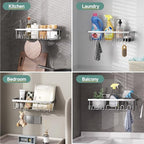 Veken Shower Caddy 6-Pack, Advanced Rustproof Design, No Drilling Adhesive Shelves, Rack with Soap Holder, Large Capacity Bathroom Organizers and Storage, Wall-Mounted Kitchen & Home Decor, Silver - Image 7