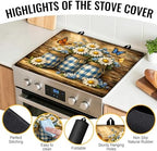 NYZE Stove Top Cover for Electric/Glass Stove, 28x20 Inch Stovetop Cover Flat Top Protector Dish Drying Mat for Kitchen (Blue Grid Daisy Jars) - Image 3