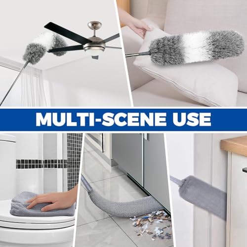 4 Pcs Dusters for Cleaning, 2 in 1 Microfiber Dusters and Retractable Gap Dust Cleaner with 1 Microfiber Dusting Cloths Long Handle 30-100 Inches Extension Pole for Ceiling Fan Cleaning Supplies - Image 5