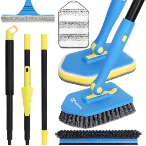 Tile Tub Scrubber Brush with 5 Different Function Cleaning Heads and 51" Extendable Long Handle Non Scratch Shower Scrubber for Cleaning Bathroom Kitchen Toilet Wall Bathtub by Koksi