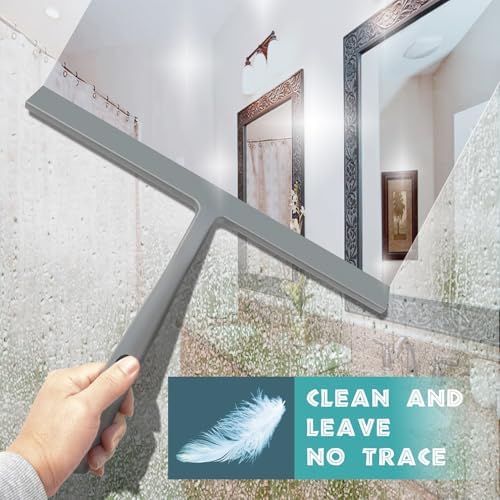 14 Inch Silicone Shower Squeegee for Glass Doors with Hook - Streak-Free Window Cleaner for Bathroom, Mirror, Tile & Car, No Scratch Squeegee with Metal Core (Gray - Image 6