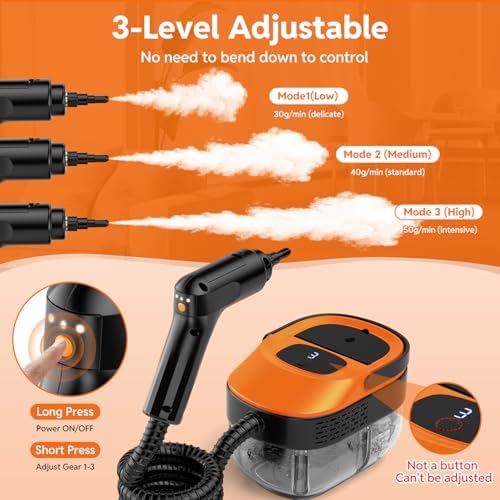 Steam Cleaner for Home & Car, 15s Fast Heat Handheld Steamer for Cleaning, 1.6L Large Tank, 3-Level Steam Control with 16-Piece Accessories Kit for Floors, Couches, Tiles, Grout, Dirt, and Grease - Image 5