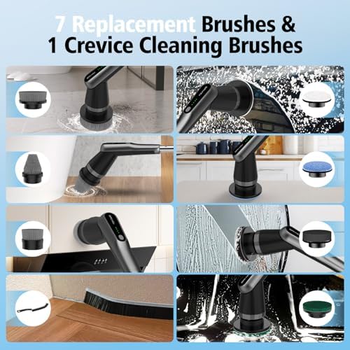 Electric Spin Scrubber, 10-in-1 Shower Scrubber & Retractable Long Handle, 44 lbs High-Torque & Variable Speed Shower Cleaning Brush for Bathroom,Toilet, Bathtub, Kitchen, Tile Floors, - Image 2