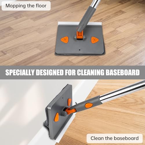 CALBEAU Baseboard Cleaner Tool with Handle, Wall Mop with Squeegee, Gray - Image 2
