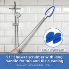 Qaestfy Shower Bathtub Tub Tile Scrubber Cleaning Brush with 51'' Handle, 5 Non-Scratch Scouring Pads, Adjustable Long Handled Scrub Brush for Cleaning Shower Bathroom Vessel Sinks Toilet Wall Floor - Image 2