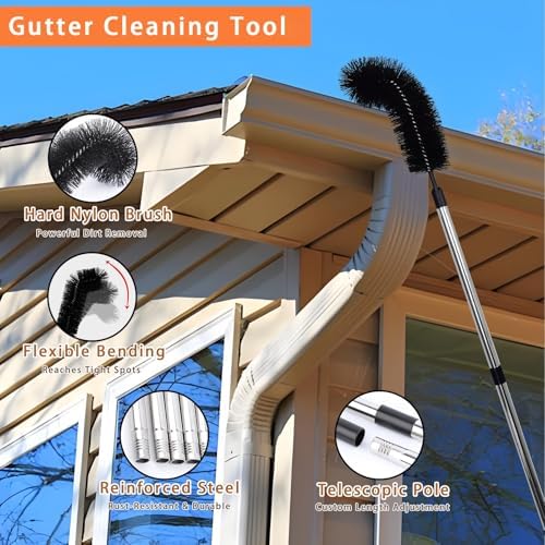 13 FT Gutter Cleaning Tools with 10-Section Extension Pole, Gutter Cleaning Brush, Silicone Squeegee & Window Washer for Gutters, High Windows, Glass & Cars - Image 3