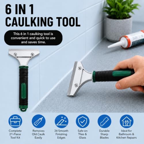 6-in-1 Silicone Sealant Removal Tool Kit, Multi-Function Caulk Remover & Grout Scraper Set for Bathroom, Kitchen, Tile, Shower, Sink & Window Cleaning and Repair. - Image 3
