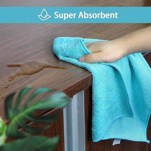 HOMEXCEL Microfiber Cleaning Cloth, 5 Pack Cleaning Towels for Kitchen, Lint Free, Scratch-Free, Highly Absorbent, and Reusable Cleaning Rags for House, 11.5 X11.5 inch (Green/Blue/Yellow/Pink) - Image 4