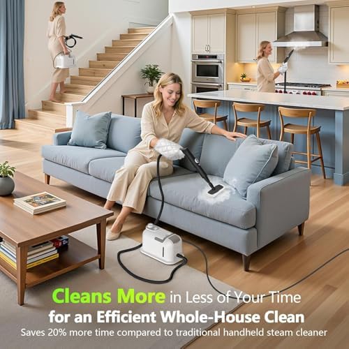 Handheld Steam Cleaner, 3S Instant Heat, 1350W High-Pressure Steamer, Multi-Surface Cleaner for Grout, Tile, Bathroom, Kitchen & Car, Chemical-Free, Continuous Refill - Image 2