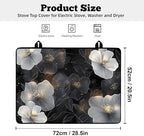 Multi-Design Stove Top Cover for Glass/Electric Stoves - 3-in-1 Heat-Resistant Protector Mat, Non-Slip Drying Rack 28"x20" (White Flowers, 28" L x 20" W) - Image 2
