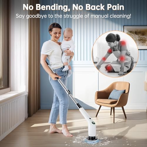 PUFTEM Electric Spin Scrubber, Cordless Shower Scrubber, Adjustable Handle - Image 2