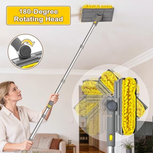 JEHONN 77” Ceiling Fan Cleaner Duster with Extra Bendable Chenille Dust Cleaning Tool, Detachable Washable Mop for Baseboard, Blinds, Walls, Floors & Car Interiors (Yellow) - Image 6