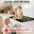 NYZE Stove Top Cover for Electric Stove 28x20 Inch Silicone Stove Topper & Protector, Decorative Kitchen Mat for Electric/Glass Stove Top (Teal & Gold Floral Tree) - Image 4