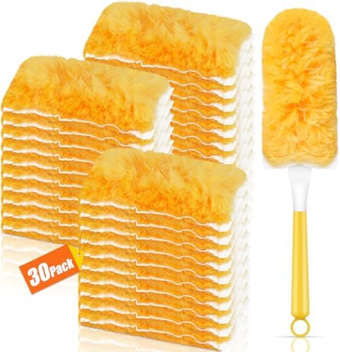 30 Count Duster Refills Kit fit for Swiffer Duster, 360° Heavy Duty Duster Refills, Disposable Microfiber Duster for Cleaning Home (30 Count Refills+1Handle) by XICOSO