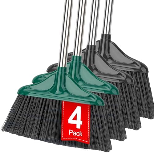 4 PCS Heavy Duty Broom Outdoor/Indoor Commercial Broom with 61" Long Handle,Perfect for Home Garage Kitchen Office Lobby Room Floor,Black and Green by KeFanta