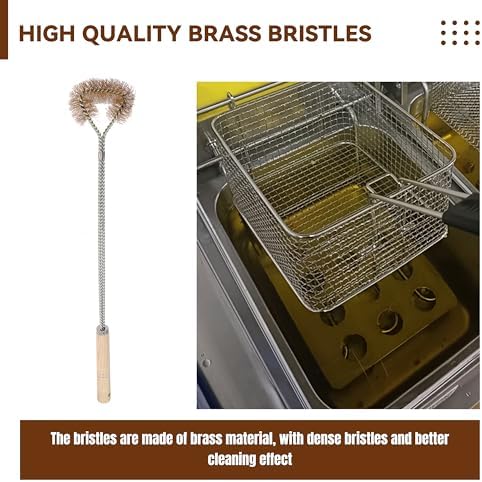 3 Pcs Fryer Cleaning Tools Including L Shaped Brass Bristles Fryer Deep Cleaning Brush, Fryer Deep Cleanout Rod, Long Handle Fryer Basket Brush for Restaurant Air Fryer Cleaning - Image 5