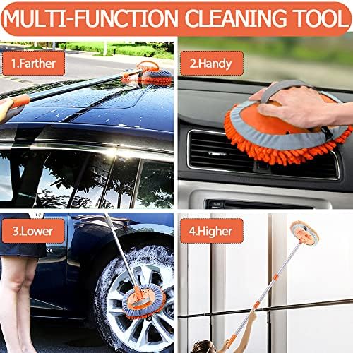 WillingHeart 47.5" Car Wash Brush Mop Cleaning Tool with Long Handle Kit for Washing Detailing Cars Truck, SUV, RV, Trailer, Boat 2 in 1 Chenille Microfiber Sponge Duster Not Hurt Paint Scratch Free - Image 2