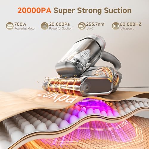 uwant 20Kpa Powerful Mattress Vacuum 700W Motor Bed Vacuum Set of 1 - Image 3
