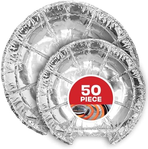 Round Electric Stove Burner Covers (50 Pack) 6 Inch and 8 Inch Disposable Stove Top Aluminum Foil Bib Liners, to Keep Kitchen Range Clean from Oil and Food Drips, Stock Your Home by StockYourHome