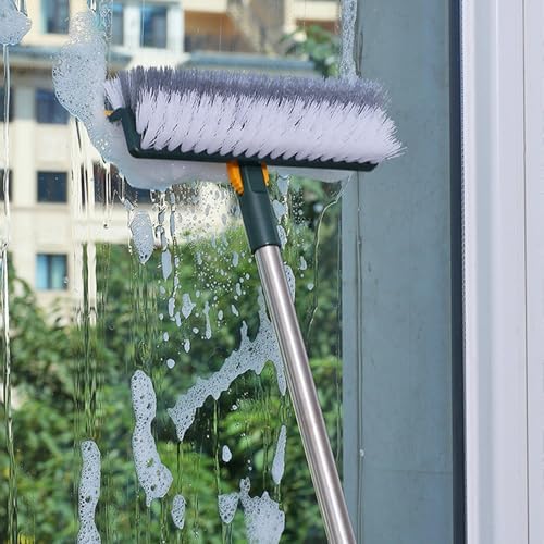 Grout Scrub Brush with 42" Long Handle Double-Sided Floor Scrub Brush V-Shape Grout Cleaner with Squeegee 180° Rotating for Tile Floors, Baseboards, Wall - Image 6
