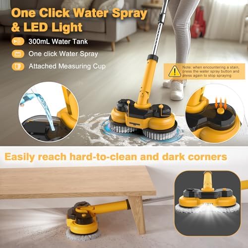 Cordless Electric Mop for Dewalt 20V Battery (NO Battery), 2 in 1 Spin Mop & Floor Scrubber Machine with LED Light & Water Spray 800 RPM for Floor Cleaning, Hardwood,Tile - Image 4