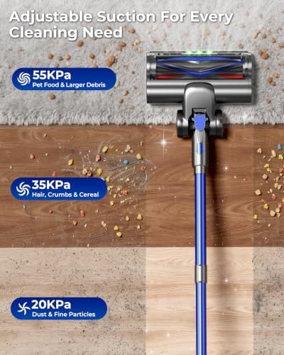Cordless Vacuum Cleaner, 650W 55KPa Powerful Suction, 70Mins Self-Standing Stick Vacuum with Anti-Tangle Brush, Touch Screen & 1.8L Dust Cup, Vacuum Cleaners for Home, Pet Hair, Carpets & Hard Floors - Image 6
