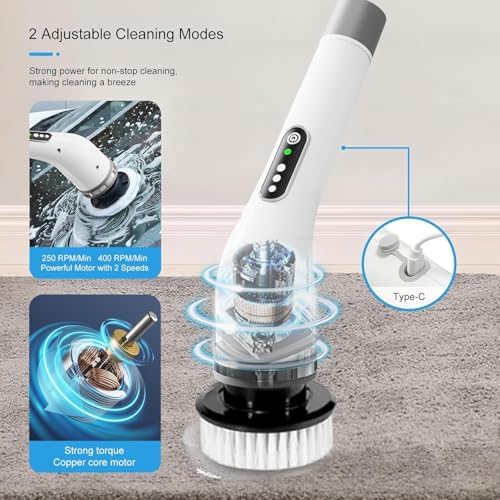 Electric Spin Scrubber,Electric Cleaning Brush for Bathroom,Kitchen and Shower,Adjustable Handle with 7 Replaceable Heads - Image 4