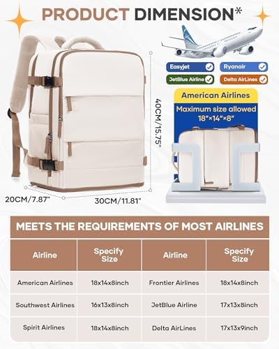 Travel Backpack Carry on Flight Approved Mochila De Viaje Personal Item Backpack for Airlines Frontier Airlines Personal Item Bag Large Backpack for Travel Backpacks for Men Women Beige with Brown - Image 3