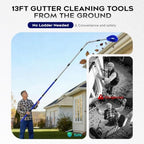 13ft Gutter Cleaning Tools From the Ground, No Ladder Needed, 3-in-1 Gutter Cleaner Pole with Replaceable Brush Rake Scoop, 180° Adjustable Angle for Leaves & Debris Cleaning with Grip Tapes, Blue - Image 2